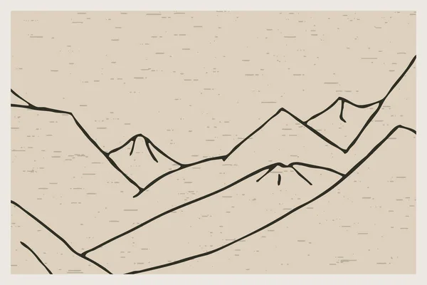 最低限度的可打印插图 山地景观 线条艺术 — 图库照片