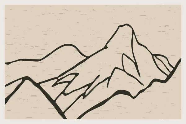 ミニマリストプリンタブルイラスト 山の風景 ラインアート — ストック写真