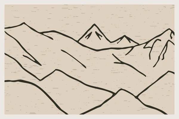 最低限度的可打印插图 山地景观 线条艺术 — 图库照片