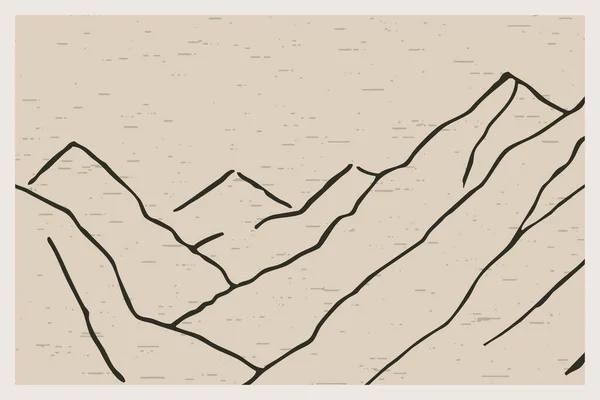 Минималистская Печатная Иллюстрация Горный Пейзаж Линейное Искусство — стоковое фото
