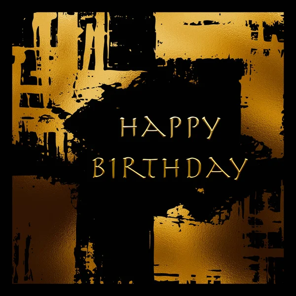 Happy Birthday Card Design Golden Abstract Shapes Black Background — Stock Photo, Image