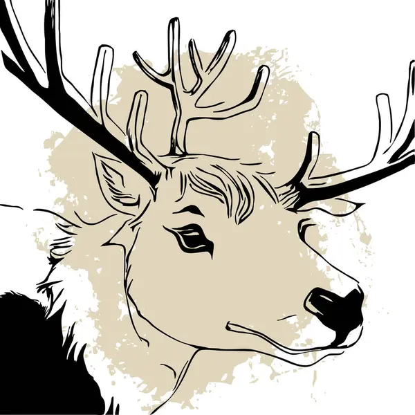 白色背景的黑色驯鹿 动物线艺术 T恤衫图案 用于图形的标志设计 — 图库照片