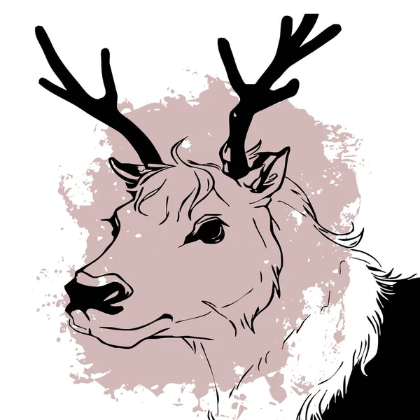 Beyaz Arka Planda Siyah Ren Geyiği Hayvanlar Çizgi Sanatı Logo — Stok fotoğraf