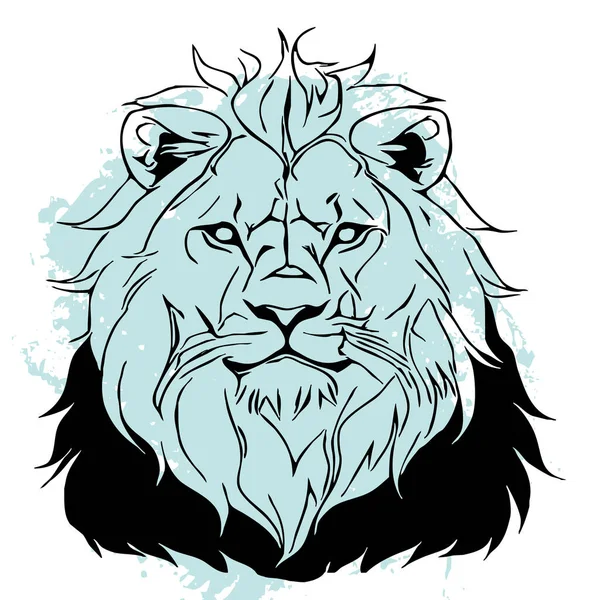 白色背景上的黑狮动物线条艺术 标志设计 用于图形 T恤衫印刷 纹身图案 — 图库照片