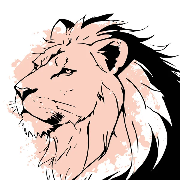 Black lion on a white background. Animal line art. Logo design, for use in graphics. Print for T-shirts, pattern for tattoos.