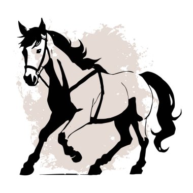 Beyaz arka planda siyah at. Hayvan çizgisi sanatı. Logo tasarımı, grafiklerde kullanım için. Tişört baskısı, dövme kalıbı.