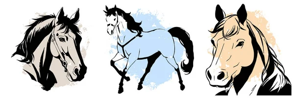 白い背景に黒い馬がいる アニマルラインアート グラフィックで使用するためのロゴデザイン Tシャツ用プリント タトゥー用パターン — ストック写真