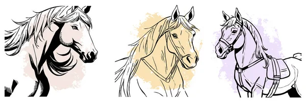 Schwarzes Pferd Auf Weißem Hintergrund Tierische Leinenkunst Logo Design Für — Stockfoto