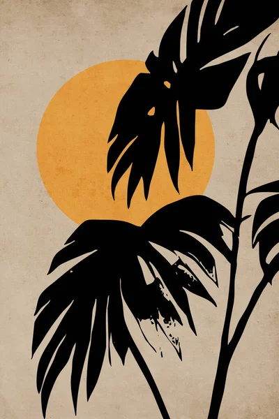 Printable Trendy Botanische Kaart Gebruik Als Dekmantel Behang Muurkunst Bladeren — Stockfoto