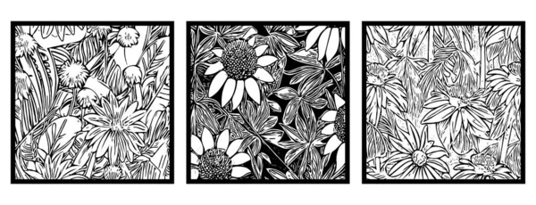 Schwarz Weißes Botanisches Muster Für Den Einsatz Grafiken Für Materialien — Stockfoto
