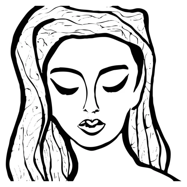 Φανταστικός Γυναικείος Χαρακτήρας Μαύρη Και Άσπρη Γραμμή Τέχνης Σχεδιασμός Λογότυπου — Φωτογραφία Αρχείου