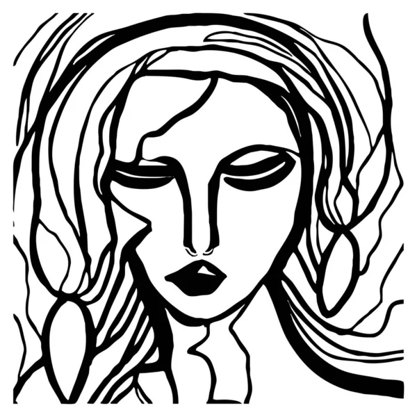 Fictional Female Character Black White Line Art Logo Design Use — Stock Photo, Image