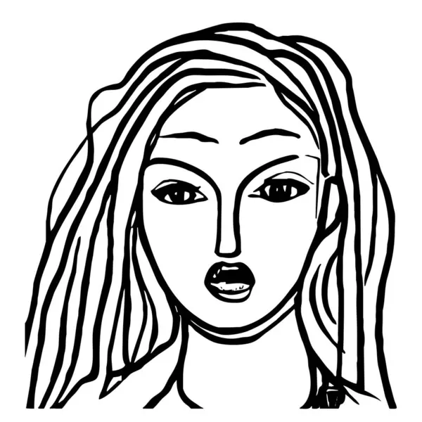 Φανταστικός Γυναικείος Χαρακτήρας Μαύρη Και Άσπρη Γραμμή Τέχνης Σχεδιασμός Λογότυπου — Φωτογραφία Αρχείου