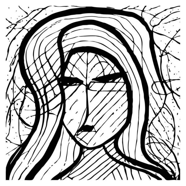 フィクションの女性キャラクター 黒と白のラインアート グラフィックで使用するためのロゴデザイン Tシャツプリント タトゥーデザイン — ストック写真