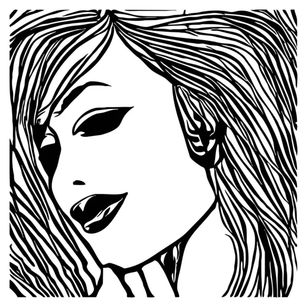 Personaje Femenino Ficticio Arte Línea Blanco Negro Diseño Logotipo Para — Foto de Stock