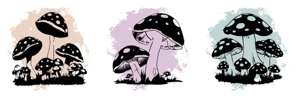 Mushrooms Black White Line Art Logo Design Use Graphics Shirt — Stock Photo, Image