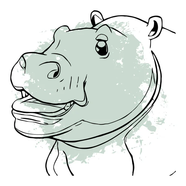 Hippopotamusz Fekete Fehér Vonal Művészet Logótervezés Grafikában Történő Felhasználásra Pólólenyomat — Stock Fotó