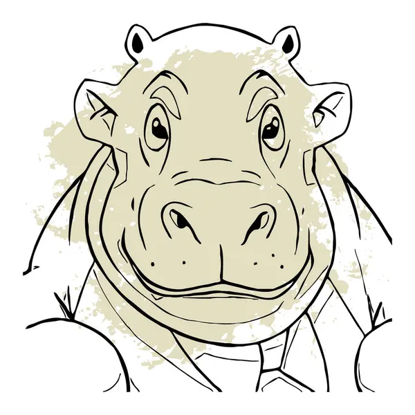 Hippopotamus. Black and white line art. Logo design for use in graphics. T-shirt print, tattoo design.