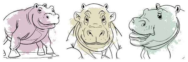 Hipopótamo Arte Linha Preta Branca Design Logotipo Para Uso Gráficos — Fotografia de Stock