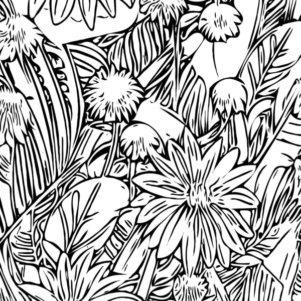 Black and white botanical pattern. For use in graphics, for materials.