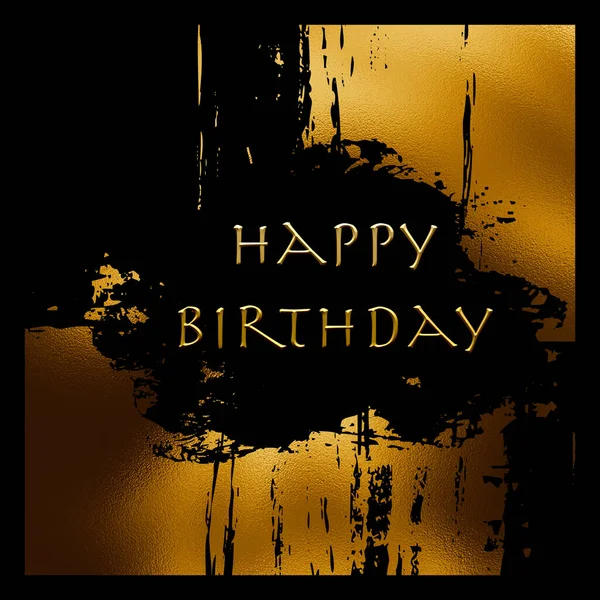Happy Birthday Card Design Golden Abstract Pattern Black Background Rendering — Stock Photo, Image