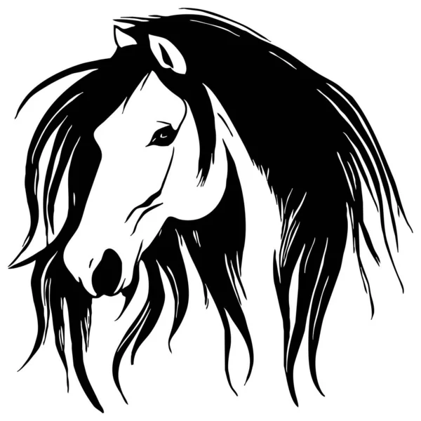 白い背景に黒い馬がいる アニマルラインアート グラフィックで使用するためのロゴデザイン Tシャツ用プリント タトゥー用パターン — ストック写真