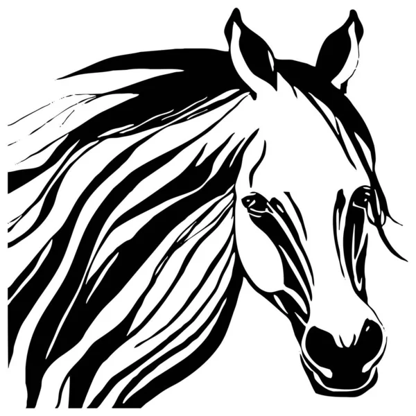 白色背景的黑马 动物线条艺术 标志设计 用于图形 T恤衫印刷 纹身图案 — 图库照片