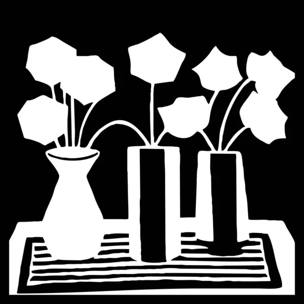 抽象的な黒と白のパターン グラフィックでの使用のため ミニマリストスタイルの壁装飾のための印刷可能な植物イラスト — ストック写真