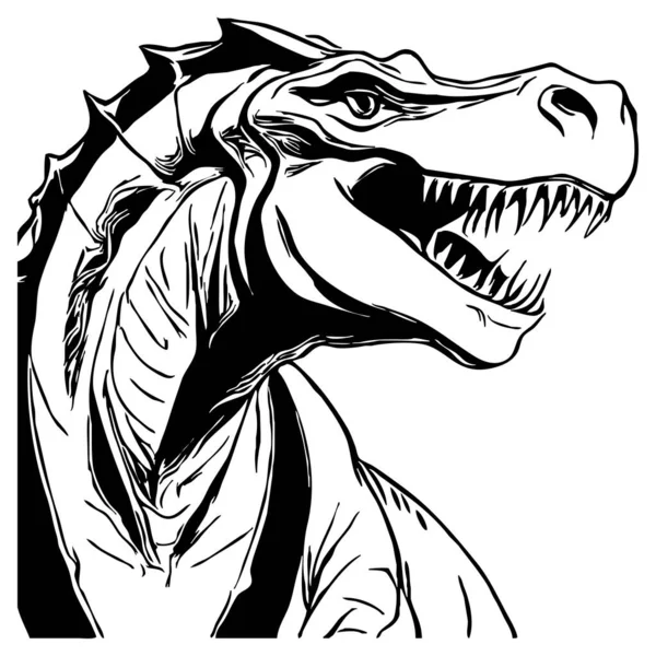 白色背景的黑色恐龙 动物线艺术 用于图形的标志设计 T恤衫印刷 纹身设计 — 图库照片