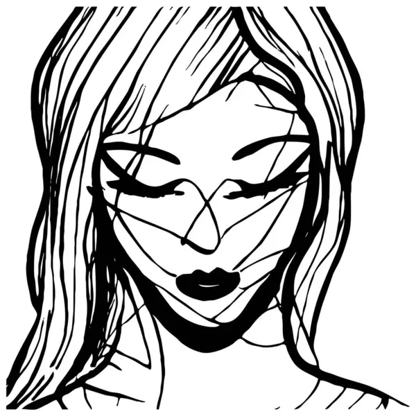 Fictional Female Character Black White Line Art Logo Design Use — Stock Photo, Image