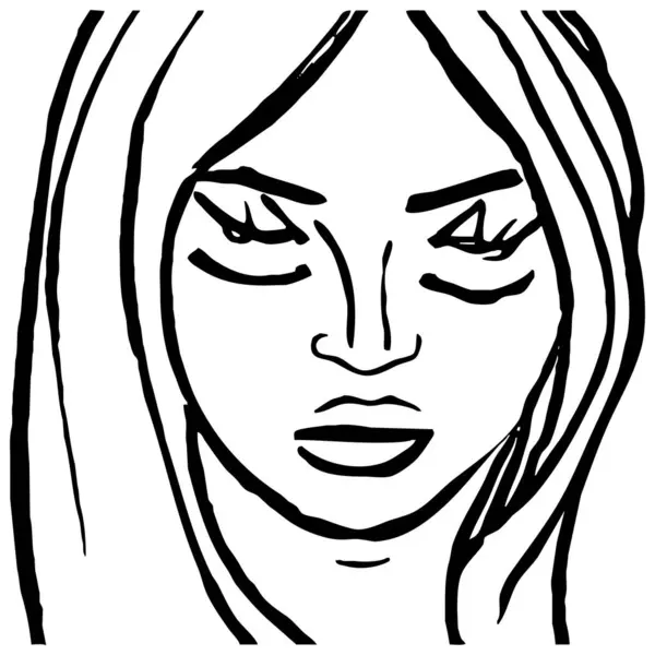 Fiktive Frauenfigur Schwarz Weiße Linienkunst Logo Design Für Die Verwendung — Stockfoto