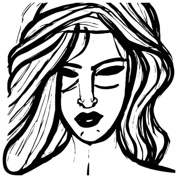 虚构的女性角色 黑白线条艺术 用于图形的标志设计 T恤衫印花纹身设计 — 图库照片