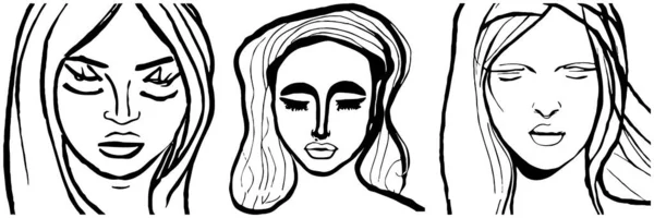 Personaje Femenino Ficticio Arte Línea Blanco Negro Diseño Logotipo Para —  Fotos de Stock