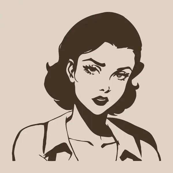 Fictional female character. Vintage line art. Logo design for use in graphics. T-shirt print, tattoo design.