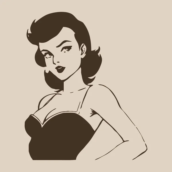 Fiktiv Kvinnlig Karaktär Vintage Line Konst Logotypdesign För Användning Grafik — Stockfoto