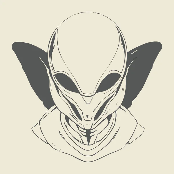 Alien. Line art. Print for T-shirts, tattoo design, pattern for covers.