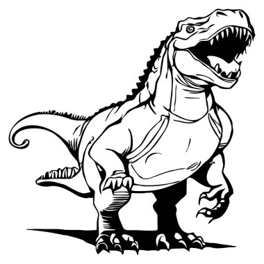 Beyaz arka planda siyah dinozor. Hayvanlar çizgi sanatı. Grafiklerde kullanmak için logo tasarımı. Tişört baskısı, dövme tasarımı.