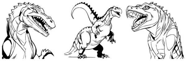 Black dinosaur on a white background. Animals line art. Logo design for use in graphics. Print for T-shirts, design for tattoos.