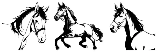 Zwart Paard Een Witte Achtergrond Dierlijke Lijn Kunst Logo Design — Stockfoto