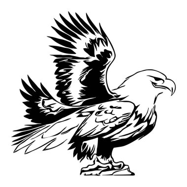 Kartal. Siyah beyaz grafikler. Grafiklerde kullanmak için logo tasarımı. Tişört izi, dövme tasarımı.. 
