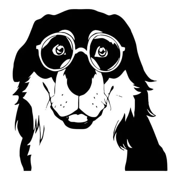 带着白色背景眼镜的狗 动物线艺术 用于图形和纹身的标志设计 — 图库照片