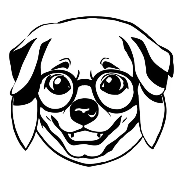 带着白色背景眼镜的狗 动物线艺术 用于图形和纹身的标志设计 — 图库照片