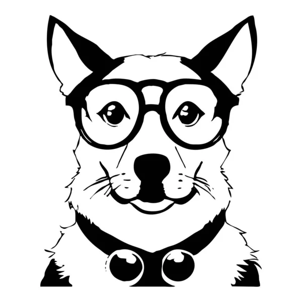 白い背景に眼鏡をかけている犬 動物のラインアート グラフィックやタトゥーに使用するためのロゴデザイン — ストック写真