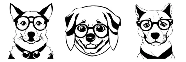 Pies Okularach Białym Tle Sztuka Linii Zwierząt Projekt Logo Stosowania — Zdjęcie stockowe
