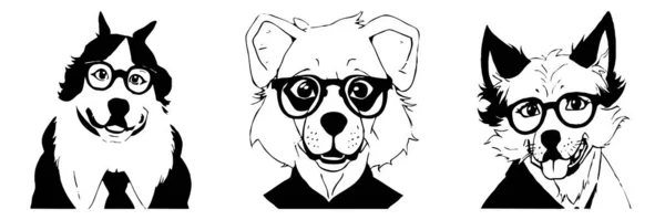Beyaz Arka Planda Gözlüklü Bir Köpek Hayvanlar Çizgi Sanatı Grafik — Stok fotoğraf