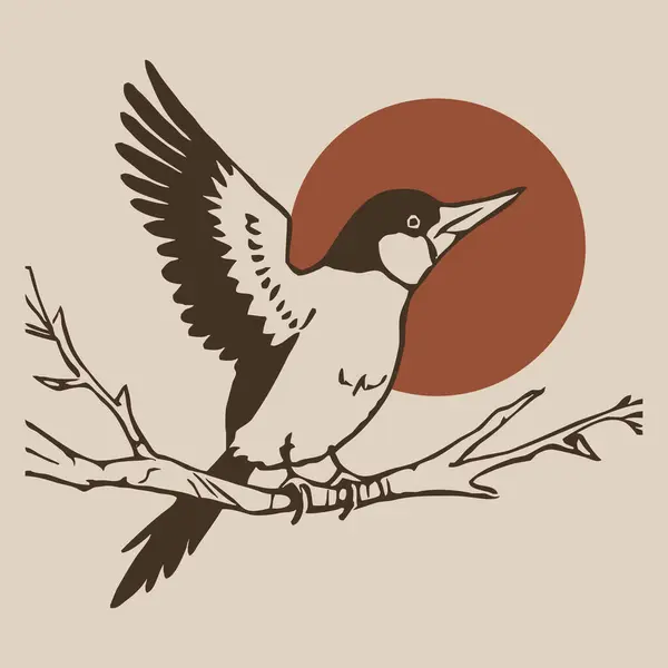 Bird . Botanical illustration. Animals line art. Logo design for use in graphics. T-shirt print, tattoo design, pattern for covers, wall decorations in a minimalist style.