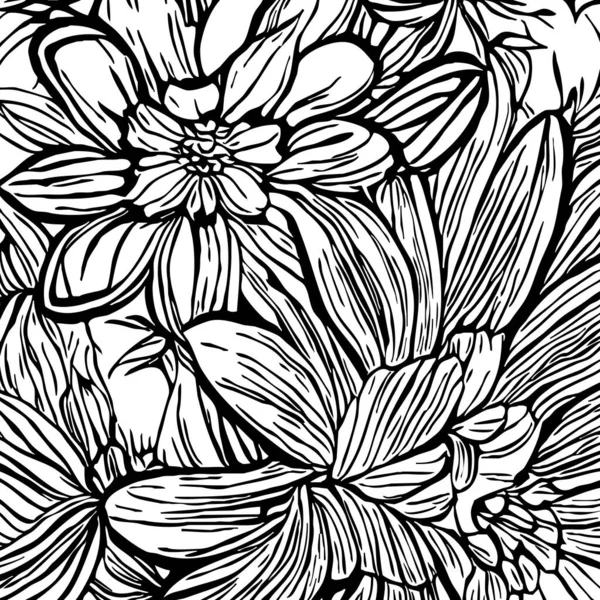 Sort Hvidt Botanisk Mønster Til Anvendelse Grafik Til Materialer - Stock-foto