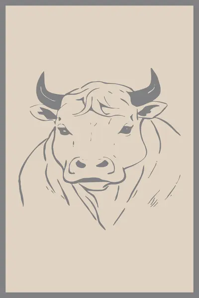 スペインの雄牛 動物のイラスト ミニマリストスタイルの壁装飾のための印刷可能なパターン カバーデザイン タトゥー用 — ストック写真