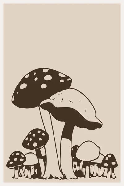 Mushrooms Line Art Printable Pattern Wall Decorations Minimalist Style Cover — Stock Photo, Image