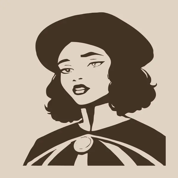 Fictional Female Character Vintage Line Art Logo Design Use Graphics — Stock Photo, Image